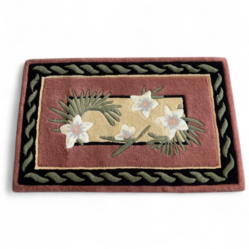 Vintage Floral Accent Rug Cottagecore Door Mat Pink Green Shabby Chic 😍🌿